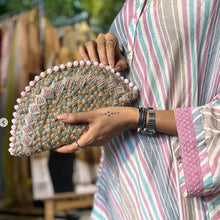 Load image into Gallery viewer, Dhaaga Life: Half Moon Clutch (with shoulder metal chain)