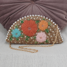 Load image into Gallery viewer, Dhaaga Life: Half Moon Clutch (with shoulder metal chain)