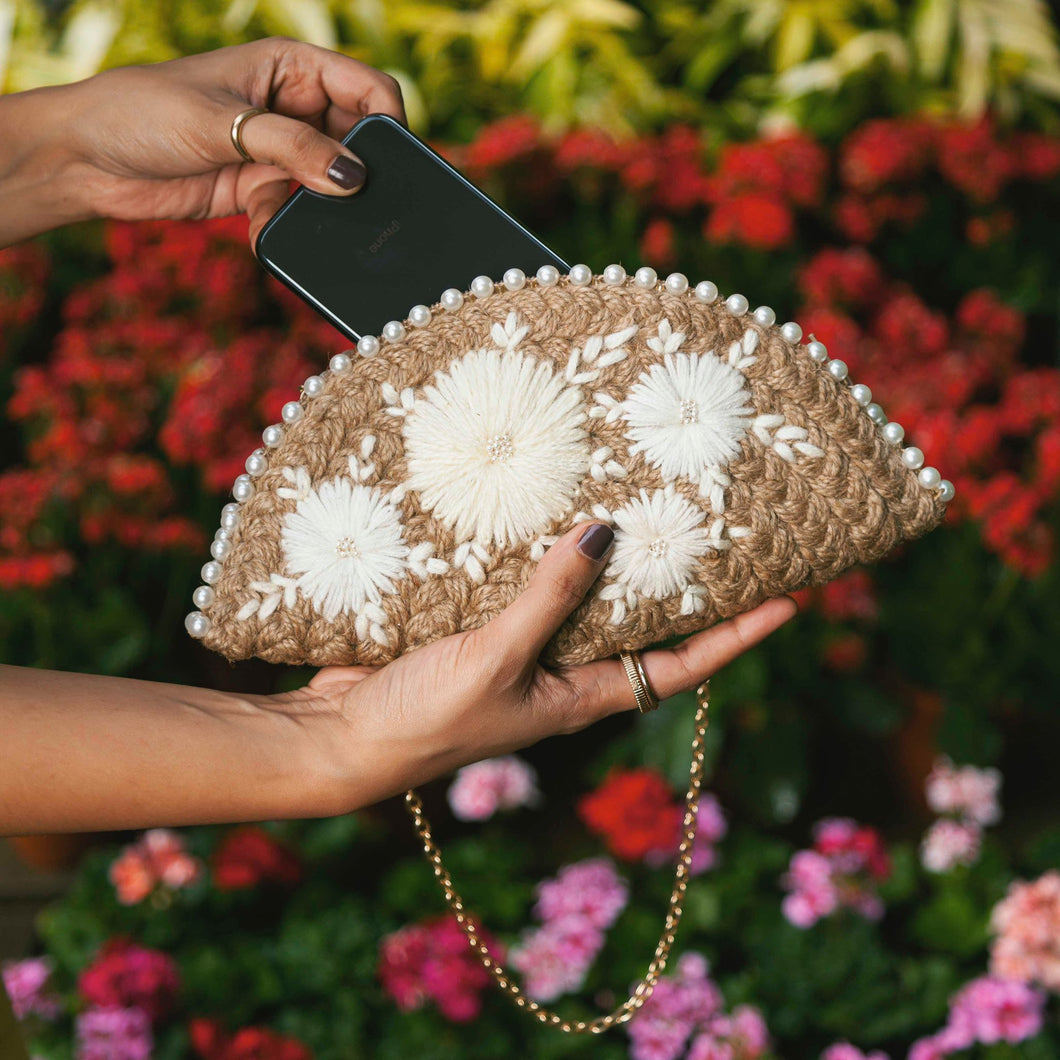 Dhaaga Life: Half Moon Clutch (with shoulder metal chain)