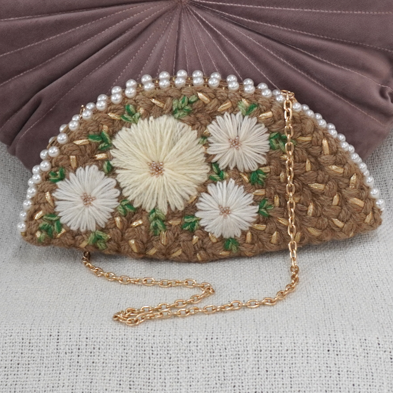 Dhaaga Life: Half Moon Clutch (with shoulder metal chain)